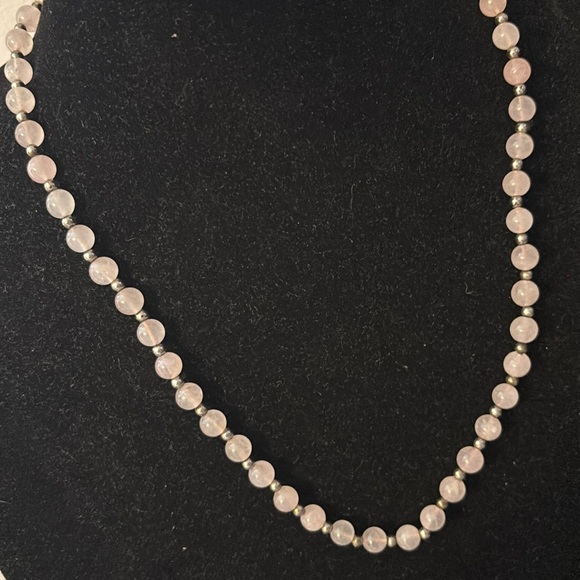 Vintage Rose quartz bead necklace 925 clasp and SS beads - Picture 4 of 5